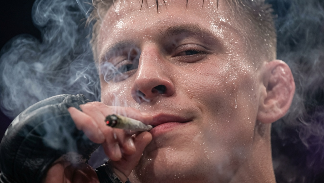 Close-up of the fighter smirking with a joint
